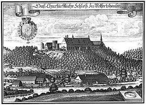 Engraving of Wolfratshausen Castle by Michael Wening