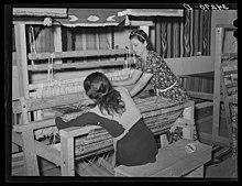 Women in Costilla, New Mexico, weaving rag rugs in 1939 Women Working for the WPA.jpg