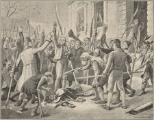 Zabití barona Freislebena na čestínském zámku (ilustrace J. D. Podkláštereckého z r. 1885)