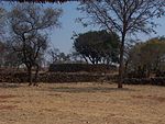 Stone ruins under trees