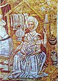 Єва за годуванням і прядінням. Деталь фрески в Свято-Троїцькій церкві, Хвастовль. John of Kastav, 1490.