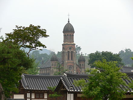 View of Jeondong Cathedral and Hanok Village