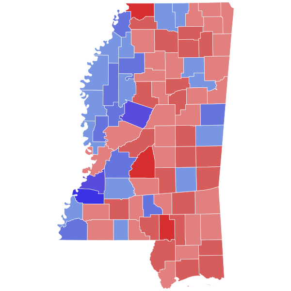 File:2007 Mississippi insurance commissioner election results map by county.svg