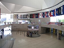 Flags displayed in the lobby.