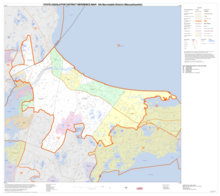 Map of Massachusetts House of Representatives' 5th Barnstable district, 2013. Based on the 2010 United States census. 2013 map 5th Barnstable district Massachusetts House of Representatives DC10SLDL25156 001.png