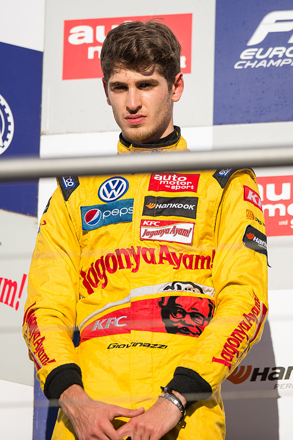 Antonio Giovinazzi (pictured in 2014) finished the qualification race first on the road but was penalised twenty seconds for contact with Daniel Junca