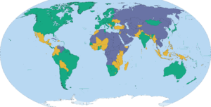 Country ratings for 2016 from Freedom House's Freedom in the World 2017[7].mw-parser-output .legend{page-break-inside:avoid;break-inside:avoid-column}.mw-parser-output .legend-color{display:inline-block;min-width:1.25em;height:1.25em;line-height:1.25;margin:1px 0;text-align:center;border:1px solid black;background-color:transparent;color:black}.mw-parser-output .legend-text{}  Free (86)   Partly Free (59)   Not Free (50)