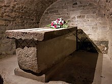 The crypt of Saint Servatius in the Basilica of St Servatius. The Frankish sarcophagus was added later 20180531 Maastricht Heiligdomsvaart 15.jpg