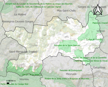 Carte des ZNIEFF de type 1 sur la commune.