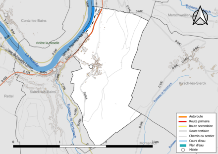 Carte en couleur présentant le réseau hydrographique de la commune