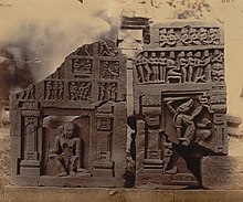 Relief panels, 1875 photo 5th century relief ruins from the Tigawa Kankali Devi Vishnu temple, Madhya Pradesh, 1875 photo.jpg
