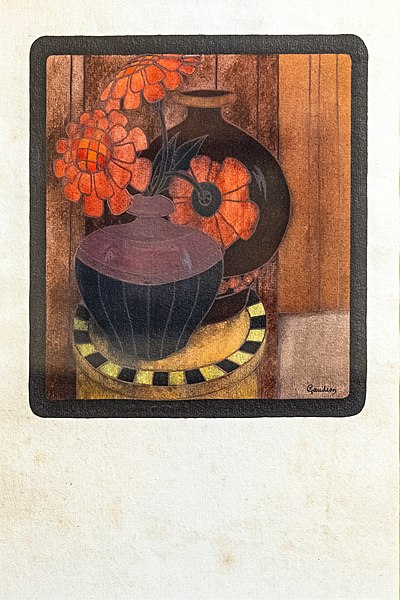 File:81 - Vase aux zinnias rouges - Georges Gaudion - Aquarelle sur papier - Musée du Pays rabastinois - inv.D.2013.17.8.jpg