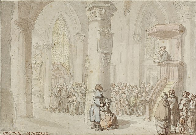 Watercolour painting of A Sermon in Exeter Cathedral by Thomas Rowlandson from the Georgian Era