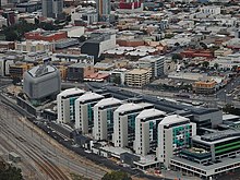 The new RAH and SAHMRI buildings in the emerging BioMed City being constructed over former railyards. Adelaide's New Medical Precinct (26012588560).jpg