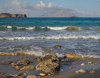 Agios Nikolaos Beach and Kassos Island, Arkasa. Karpathos, Greece