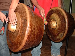 An agung, a type of Philippine hanging gong used as part of the Kulintang ensemble Agung (Philippine hanging gong).jpg