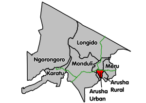 De locatie van Arusha Urban District in de regio Arusha