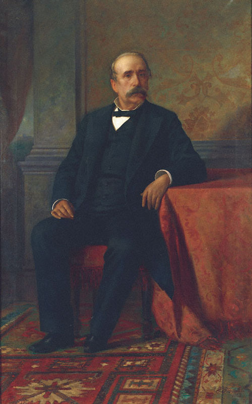 George Averoff, oil painting by Pavlos Prosalentis (1857–1894); done from a photograph.