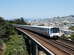 Train in southern San Francisco in July 2023