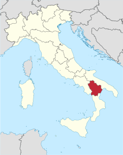 แผนที่ประเทศอิตาลีแสดงที่ตั้งของแคว้นบาซีลีคาตา