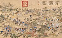 Battle of Khurungui, 1758. General Zhao Hui ambushes and defeats the Zungarian forces of Amoursana on Mount Khurungui (near Almaty, Kazakhstan).