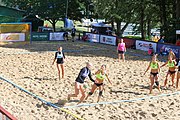 Deutsch: Beachhandball Europameisterschaften 2019 (Beach handball Euro); Tag 1: 2. Juli 2019 – Frauen, Vorrunde Gruppe C, Italien-Griechenland 0:2 (16:28, 10:13) English: Beach handball Euro; Day 1: 2 July 2019 – Women Preliminary Round Group C – Italy-Greece 0:2 (16:28, 10:13)