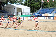 Deutsch: Beachhandball Europameisterschaften 2019 (Beach handball Euro); Tag 2: 3. Juli 2019 – Frauen, Vorrunde Gruppe D, Ukraine-Deutschland 2:0 (23:22, 32:24) English: Beach handball Euro; Day 2: 3 July 2019 – Women Preliminary Round Group D – Ukraine-Germany 2:0 (23:22, 32:24)