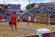 Deutsch: Beachhandball bei den Olympischen Jugendspielen 2018; Tag 7, 13. Oktober 2018; Jungen, Spiel um Platz Drei– Argentinien-Kroatien 2:0 English: Beach handball at the 2018 Summer Youth Olympics at 13 October 2018 – Boys Bronze Medal Match – Argentina-Croatia 2:0