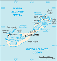 Een kaartje van het eiland Bermuda, bekend van het verhaal over de Bermudadriehoek.