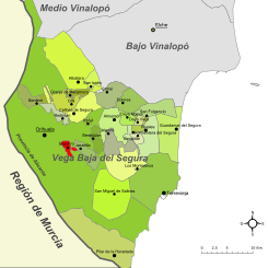 Localización de Bigastro respecto a la Vega Baja