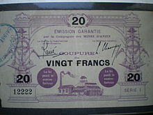 Billete de veinte francos de la Compagnie d'Anzin