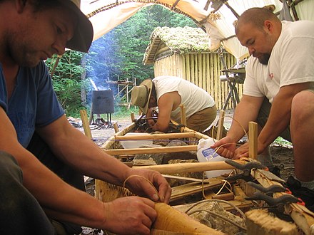 Birch bark canoe making in Newfoundland, Canada