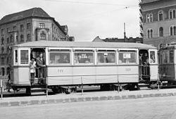 32-es villamos a Boráros téren 1957-ben