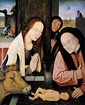 After Hieronymus Bosch. The Birth of Christ label QS:Len,"The Birth of Christ" label QS:Lde,"Die Geburt Christi" label QS:Lnl,"De Geboorte van Christus" . circa 1568-1600. oil on panel medium QS:P186,Q296955;P186,Q106857709,P518,Q861259 . 66 × 43 cm (25.9 × 16.9 in). Cologne, Wallraf-Richartz-Museum.