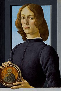 <i>Portrait of a Young Man Holding a Roundel</i> Painting by Sandro Botticelli