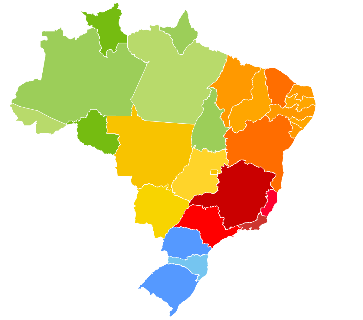 State capitals, Federal District, and macro-regions of Brazil. The