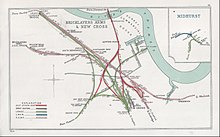 A 1908 Railway Clearing House map of lines around the approaches to London Bridge Bricklayers Arms & New Cross, Midhurst RJD 91.jpg