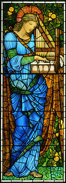 Saint Cecilia, c. 1900, Princeton University Art Museum, one of nearly thirty versions of a window designed by Burne-Jones and executed by Morris & Co. Burne-Jones, Sir Edward, Saint Cecilia, ca. 1900.jpg