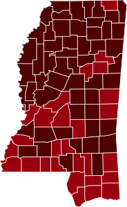 COVID-19 Prevalence in Mississippi by county.svg