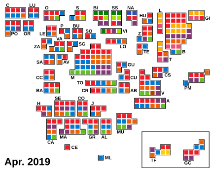 Cartogram of the Spanish Congress of Deputies election, 2019.svg