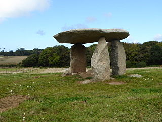 Carwynnen Quoit Dolmen in the Cornwall region, England