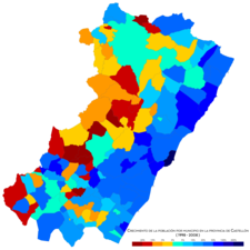 Crecimiento de la población por municipio entre 1998 y 2008.