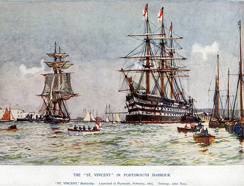 File:Charles Edward Dixon HMS St Vincent 1815 Portsmouth Harbour captioned.jpg