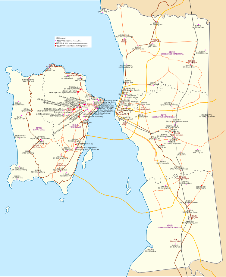 Distribution of Chinese schools in Penang Chinese schools in Penang.svg