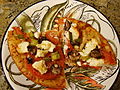 Cornmeal Pizza with Rice Mozzarella and Layered Tomato, Scallion,Tofu Feta and Mushroom (4434622672).jpg