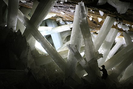 Naica Mine is known for its extraordinary selenite crystals and is a major source of lead, zinc, and silver operated by Industrias Peñoles.