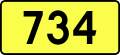 English: Sign of DW 734 with oficial font Drogowskaz and adequate dimensions.