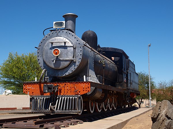 Nr. 1011 plinted in front of the station building of Keetmanshoop, Namibia.