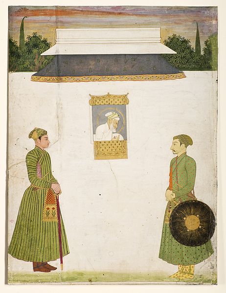 File:Emperor Aurangzeb at a jharokha window, two noblemen in the foregroundIn 1710 San Diego Museum of Art.jpg