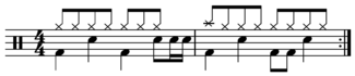 In rock and popular drumming styles the crash cymbal frequently follows a fill, replacing the first note of the next measure and accompanying the bass drum. play (help*info) Fill with groove number 2 and crash.png